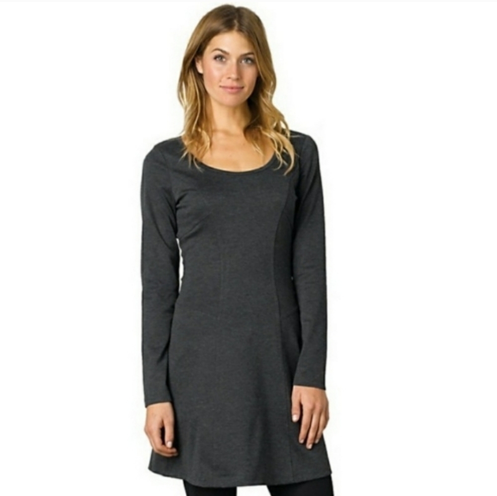 prAna Womens Soskia Sz XS Dress Heathered Gray Ponte Knit Long Sleeve
